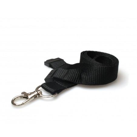 20mm Black Lanyards with Flat Breakaway and Metal Trigger Clip - Pack of 100
