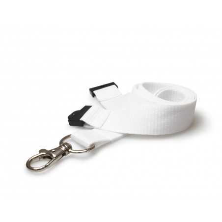 20mm White Lanyards with Flat Breakaway and Metal Trigger Clip - Pack of 100
