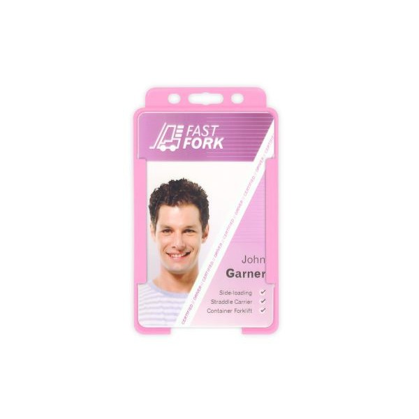 Pink Single-Sided BIOBADGE Open Faced ID Card Holders - Portrait (Pack of 100)